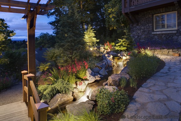 Portland Landscaping Man Made Stream Water Feature Lighting